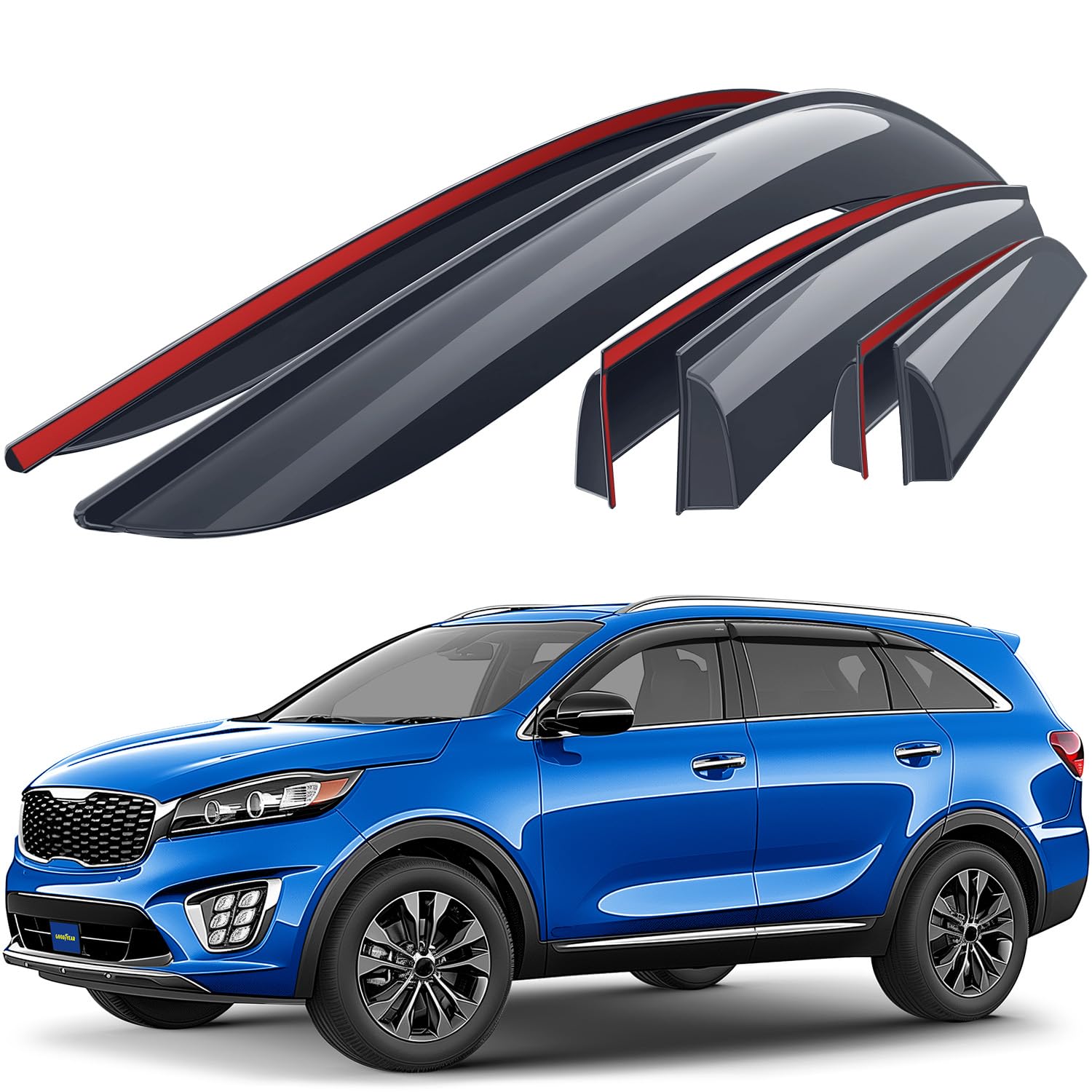 Goodyear Shatterproof Window Deflectors for Kia Sorento 2016-2020, Tape-on Rain Guards, Window Visors, Vent Deflector Visor, Car Accessories,6 pcs. -