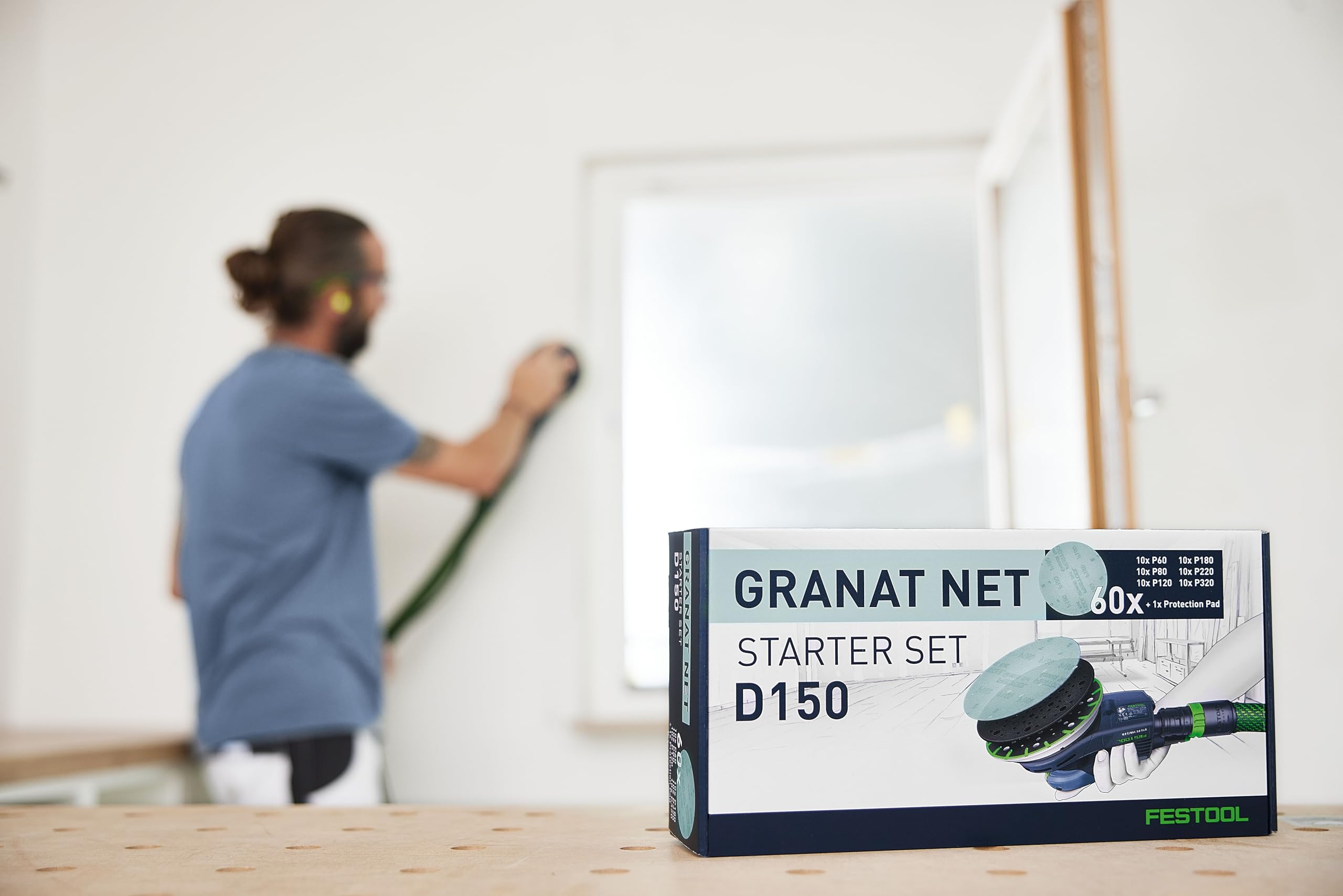 Festool Granat Net D150 GR Netzschleifmittel Set für Exzenterschleifer | Effizientes Schleifgitter-Sortiment mit Protection Pad für 150mm Schleifteller, hohe Absaugung & Materialabtrag