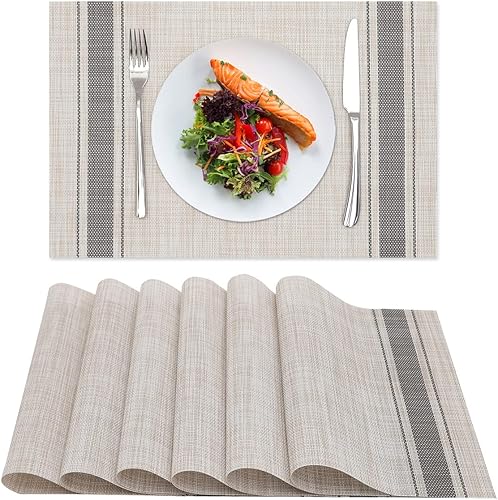 Juego de 6 manteles individuales de cocina, protector de vinilo para mesa de comedor, tapete de escritorio, resistente al calor, lavable, cuadrado