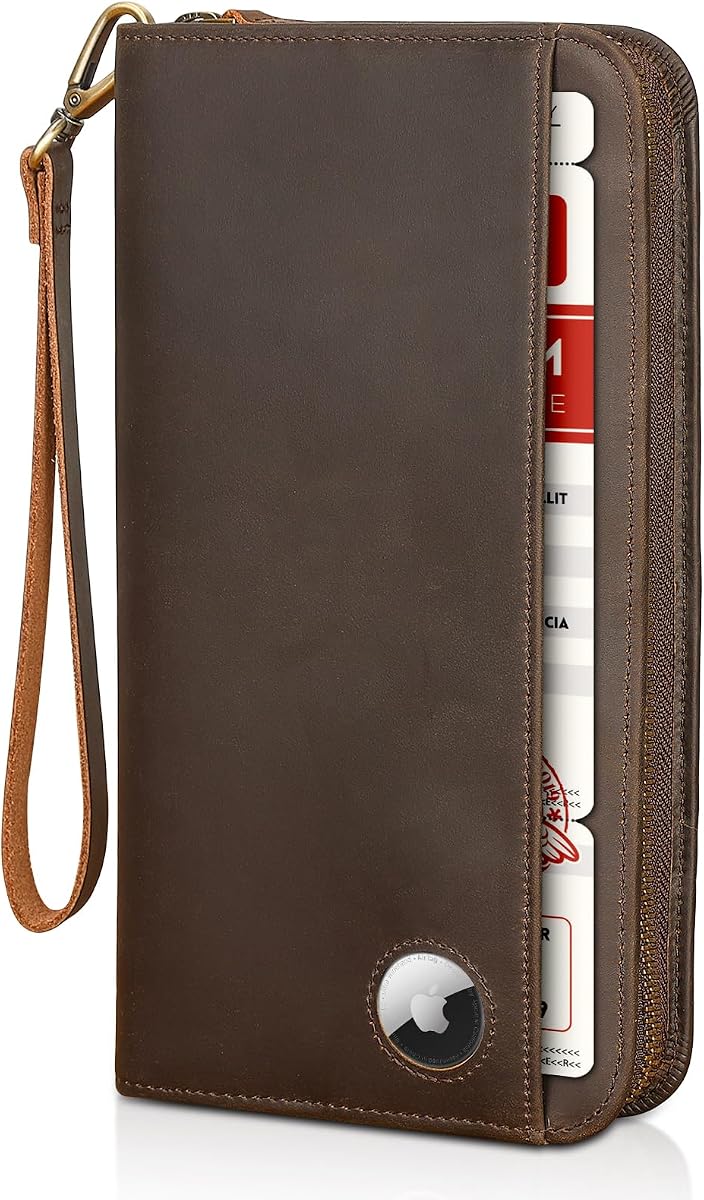 Polare Full Grain Leather Family Passport Holder Travel Documents Organizer | AirTag Slot, RFID Protection, 6 Passports Cover Case Wallet, Coin Pouch, Ideal for International Trip