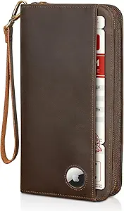 Polare Full Grain Leather Family Passport Holder Travel Organizer RFID Wallet with Coin Pouch and AirTag Slot