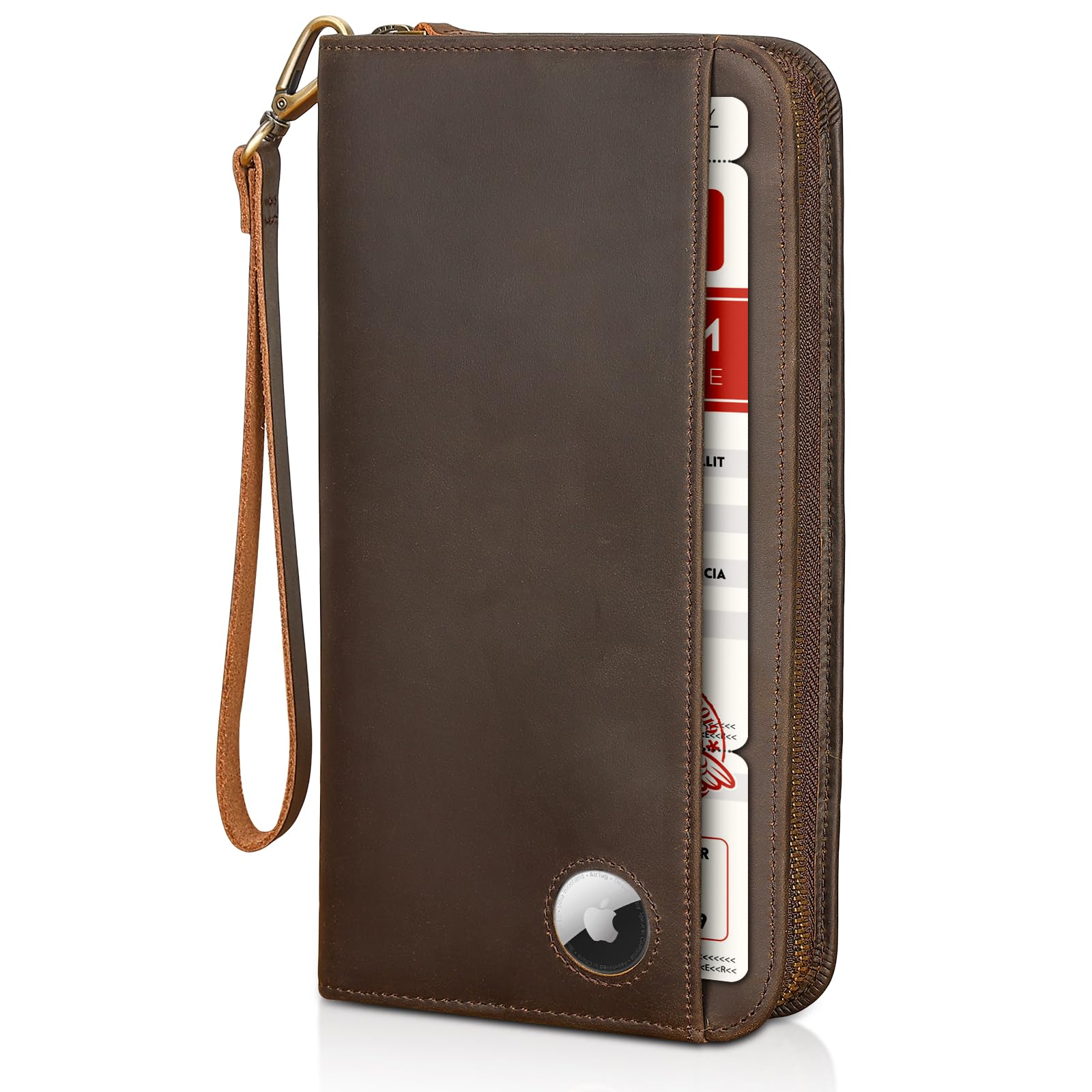 Polare Full Grain Leather Family Passport Holder Travel Documents Organizer RFID Blocking Wallet with Coin Pouch and AirTag Slot Fits 6 Passports-image-16