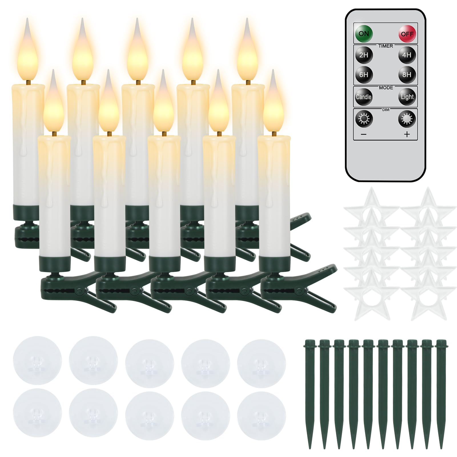 Wondise 10pcs Christmas Flameless Taper Candle Christmas Tree Lights