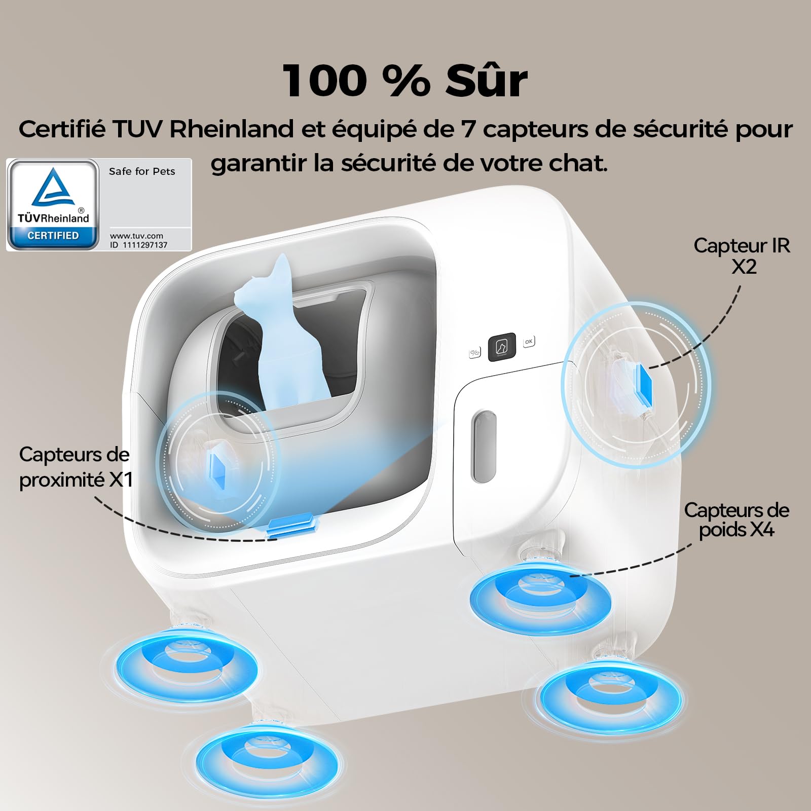 Amicura Cura3 Litiere Chat Autonettoyante Bac à Litter Automatic Sécurité TÜV Anti-Pincement Contrôle APP Anti-Odeur Anti-Fuites