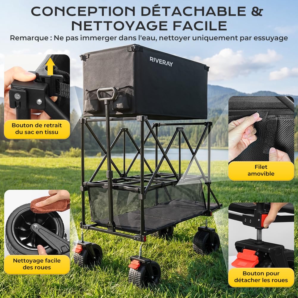 Chariot Tout-Terrain 400L Pliable 4 Roues avec Frein 18x10CM, XXXXL