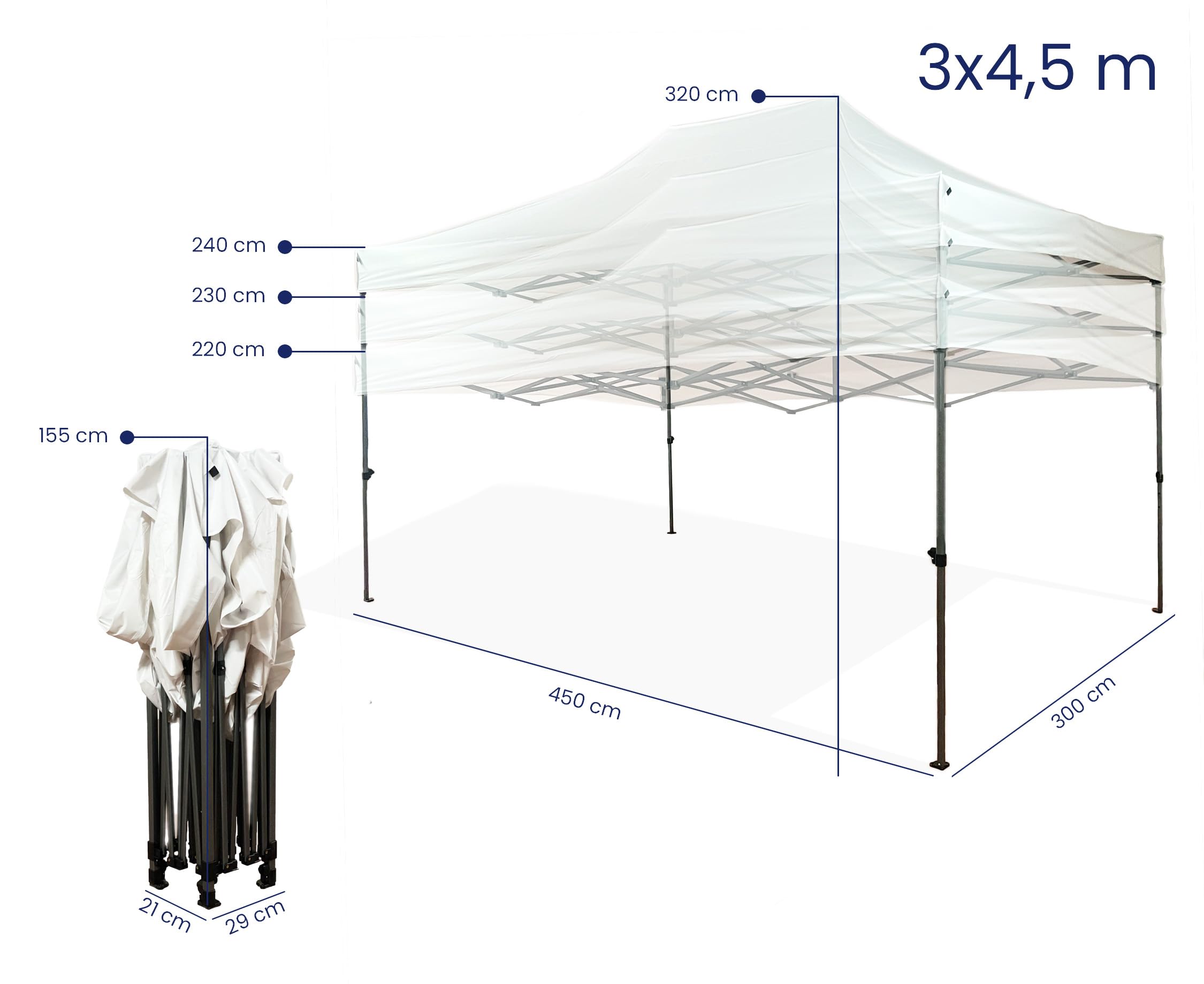 Gazebo Pieghevole Impermeabile 3x4,5 m Struttura Acciaio con Pareti Laterali