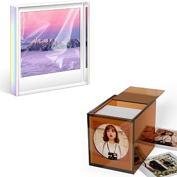WINKINE Polaroid Storage Box & Polaroid Frame for Polaroid i-Type/600/SX-70 Film, 4.2 x 3.5 Acrylic Picture Frame for Polaroid Film, Polaroid Photo Picture Frame
