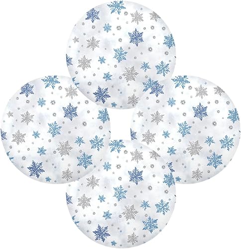 Miniatura 2 de Kcldeci Juego de 4 manteles individuales redondos de Navidad para mesa de comedor, diseño de copos de nieve de Navidad, estrellas, manteles