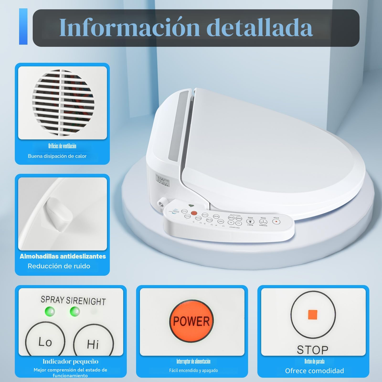 SHZICMY Bidé Eléctrico, Asiento de Inodoro Inteligente con Calefacción, Limpieza Automática, Desodorización Automática, Temperatura Ajustable, Limpieza Higiénica, Ahorro de Papel, Blanco