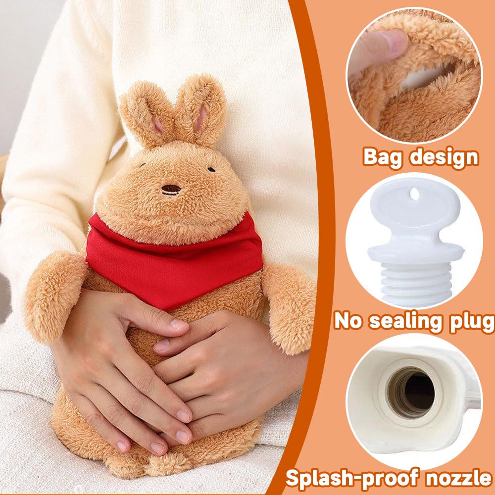 Bolsa de agua caliente prémium,Bolsa de Agua Caliente para el Alivio del Dolor,Botellas de Agua Caliente de Goma,Felpa Bolsas Agua Caliente,Hot water bottle with cover (F)