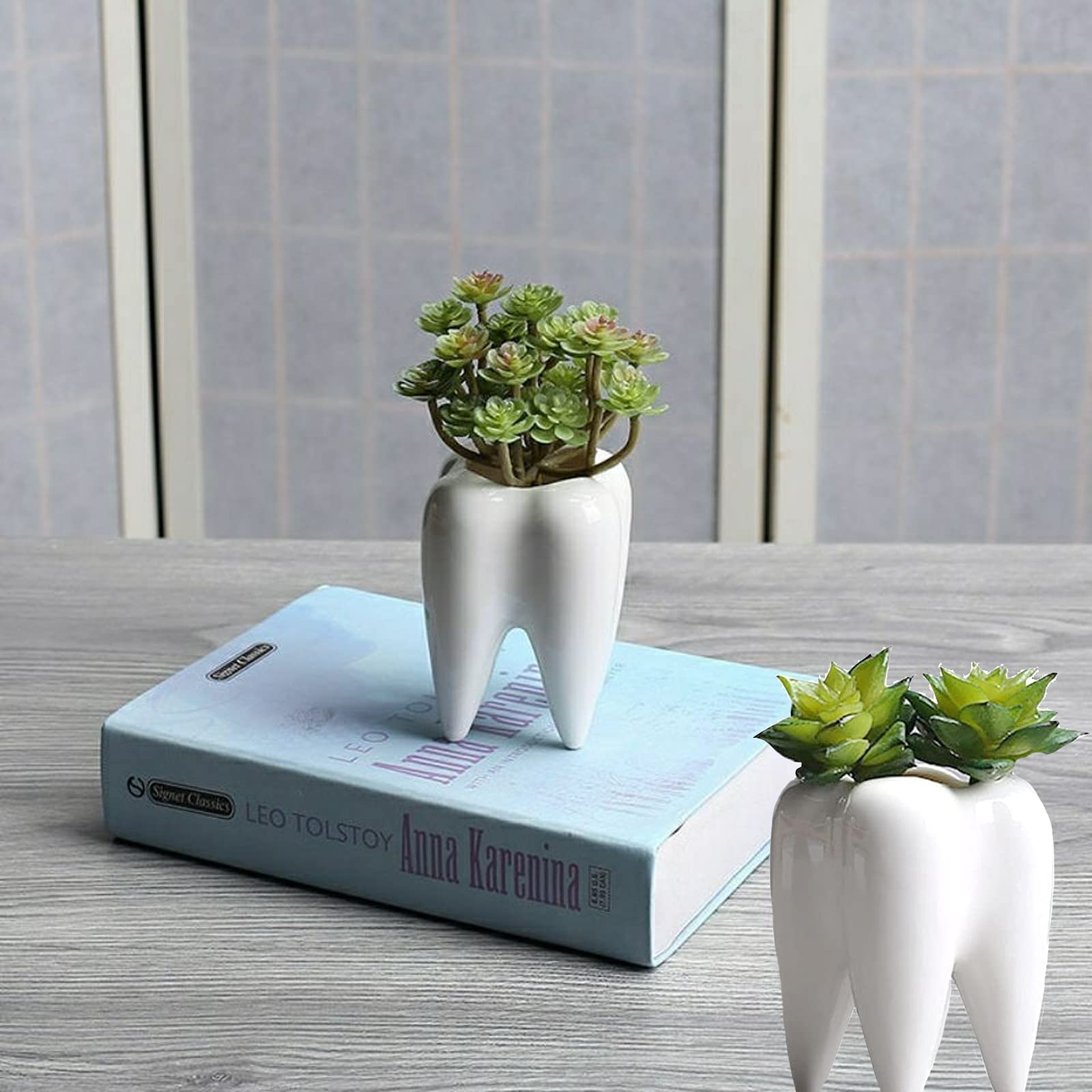 Besttimes Vaso Per Pi Grasse Ovale In Ceramica - Set Da 2 (Bianco E Nero) Per Decorazione Interni, Scrivania O Ufficio
