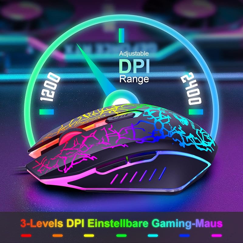 ZIYOU LANG QWERTZ Német Gamer Billentyűzet Egér Szett RGB LED Világítás 2400 DPI PC PS5 PS4 Xbox