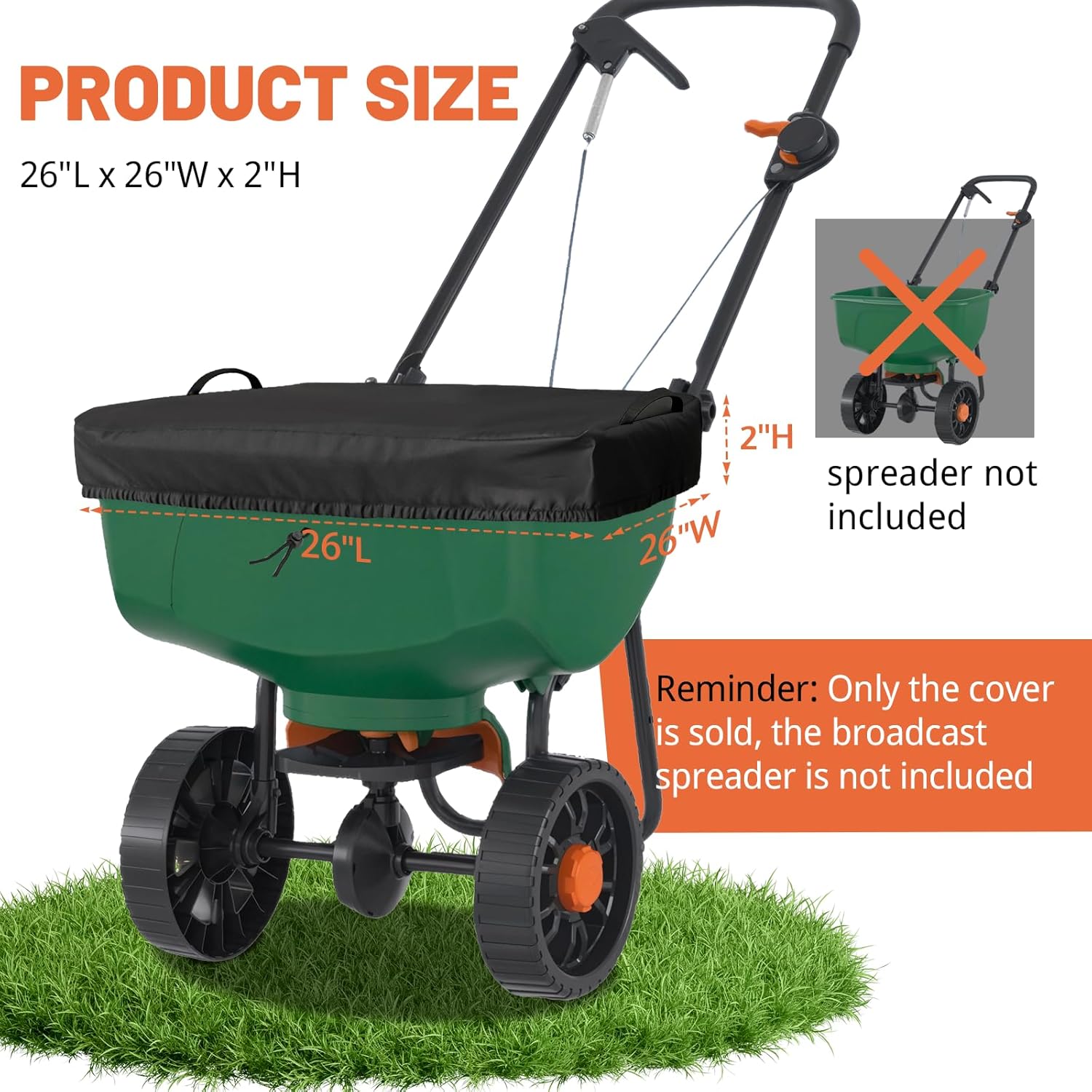 Broadcast Spreader Cover(Cover Only), 600D Waterproof Fertilizer Spereader Covers for Lawns, Suit for P20-5010 & for Agri-Fab 85-100lb Fertilizer Spreade, with Drawstring, Black