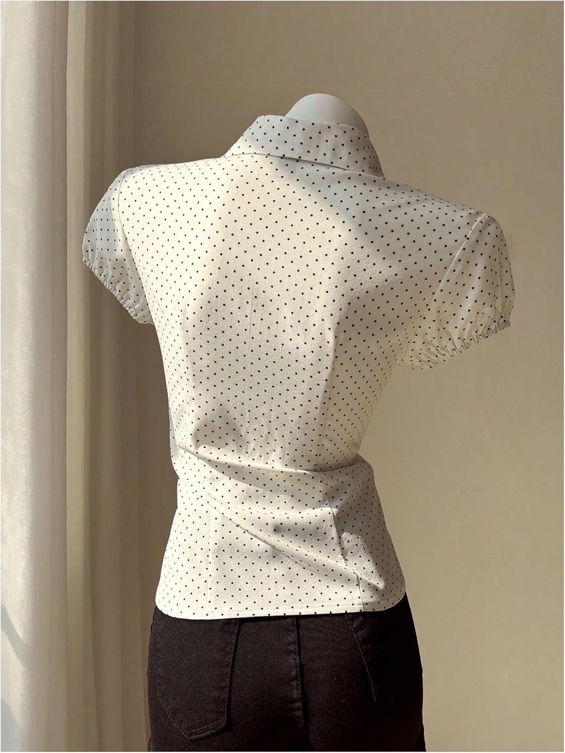 SOLY HUX Women's Polka Dots Button Down Shirt Short Sleeve Collar Fitted Blouse Y2k Fitted Tops - Image 2