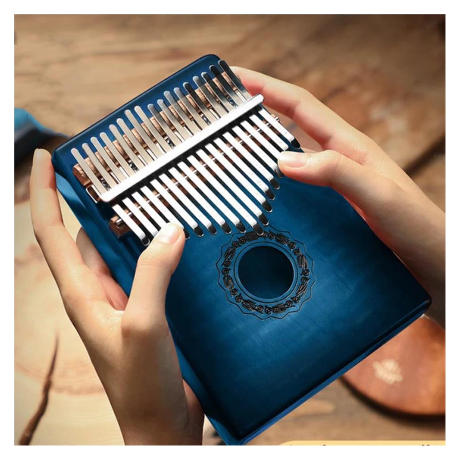 Kalimba De Arce De 17 Teclas Con Acabado Degradado Y Estuche Adecuado Para Principiantes Instrumentos Musicales Kalimba(Blue)