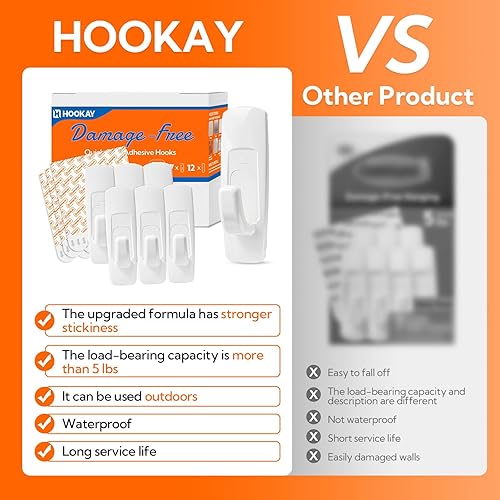 Miniatura 2 de hookay Ganchos utilitarios de 5 libras, ganchos de pared para colgar sin daños, sin herramientas, artículos de organización colgantes extraíbles en
