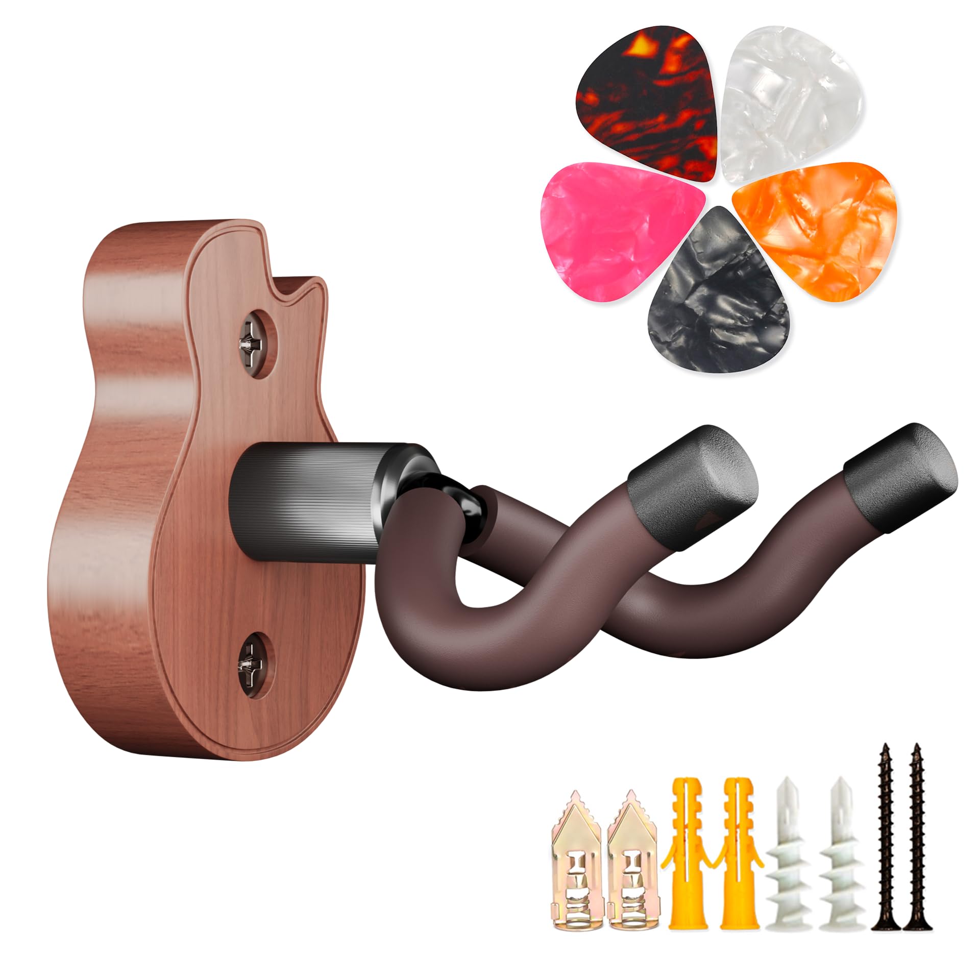 DIDA Guitar Wall Mount - U-Shape Guitar Wall Hangers, Guitar Accessories with 5 Guitar Picks, Guitar Wall Mount Hanger for Acoustic Guitar, Electric Guitar, Banjo, Bass, Mandolin (Style B-Rosewood)