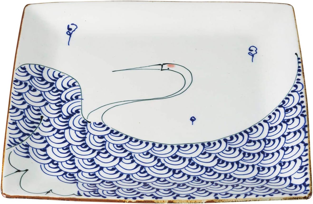 西海陶器(Saikaitoki) Saikai Pottery Hasami Ware Kotohogi Square Plate Large Crane 19785