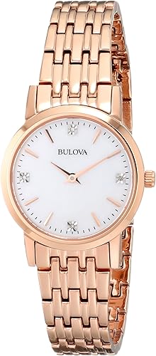 Bulova 97P106 Diamond Gallery Reloj analógico de cuarzo japonés de oro rosa para mujer, Nacarado, Lujo