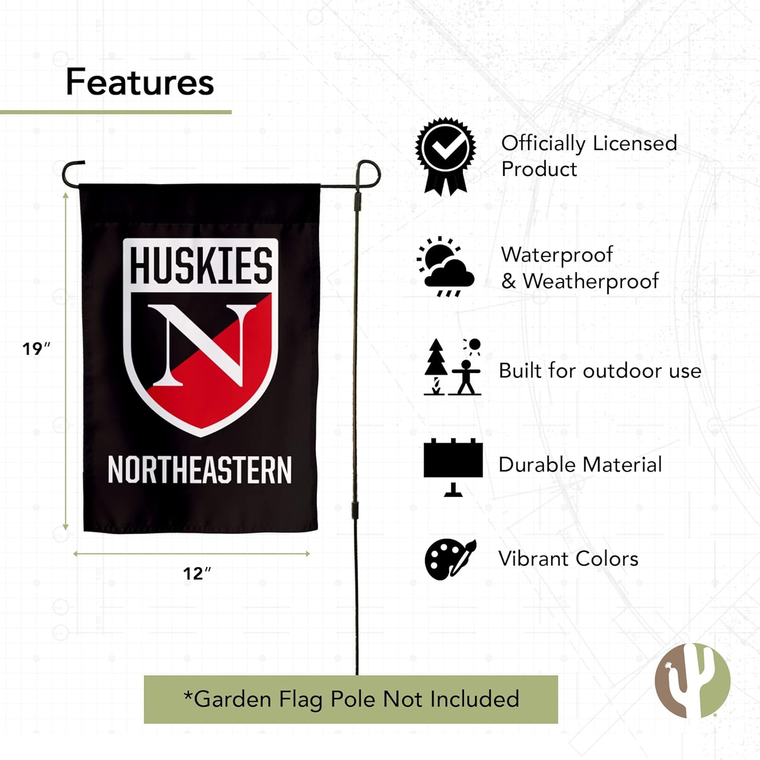Desert Cactus Northeastern University NU Garden Flag – 19 x 12 inch Northeastern Huskies Banner, For Outdoor Display and Events (Design E) - Image 4
