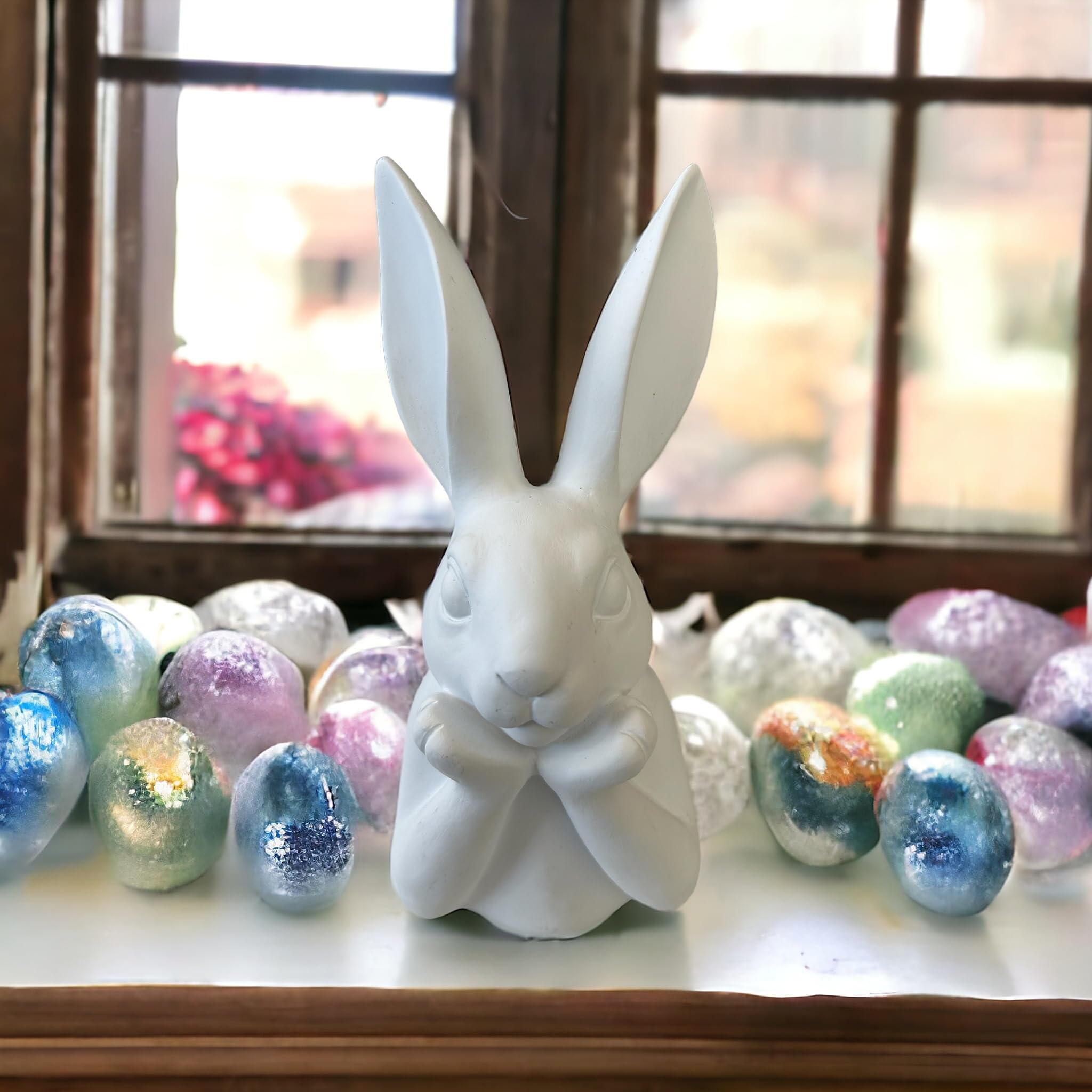 Osterhase Deko Ben 35 cm weiß matt Shabby Look Hasenbüste Osterdeko