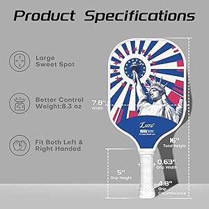 LUZZ Pickleball Paddles, T700 Carbon Fiber Pickleball Paddle Sandblasted Surface with Honeycomb Core Pickle Ball Rackets for Beginners Increased Spin Strength & Control Stability
