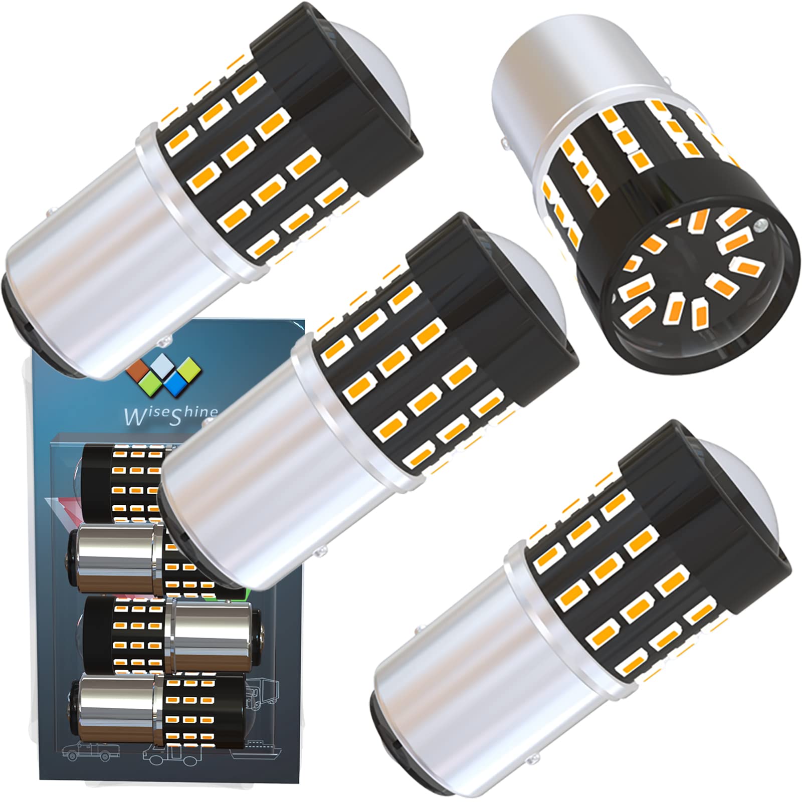 Wiseshine BAY15D P21/5W 1034A 1157A 1157NA 2057A 2057NA 2357A 2357NA Amber Yellow 54smd 3014 12V-24V Super Bright LED for Turn Signal Rear Parking Sidemarker Front Rear Light Bulb Bulbs(pack of 4)