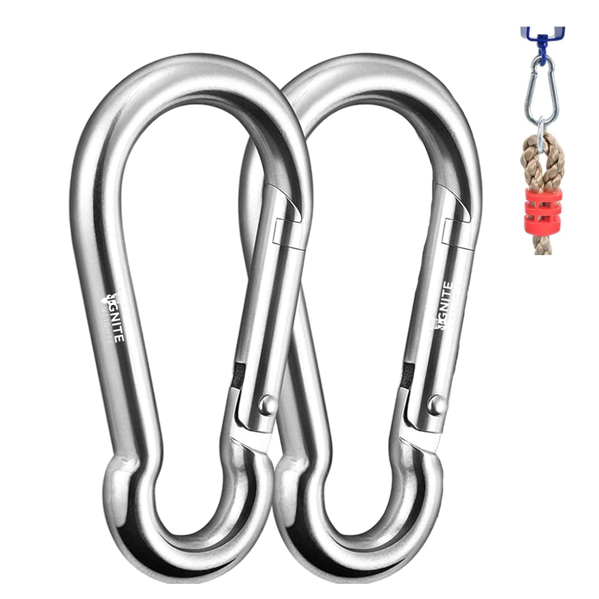 IGNITE WEIGHTS® Heavy Duty, Stainless Steel Carbiner Clip Snaphook-3.16Inch Safety Lock Cable Attachment, Keychain, Hook Swing Connector, (Silver) Pack of 2-image-21