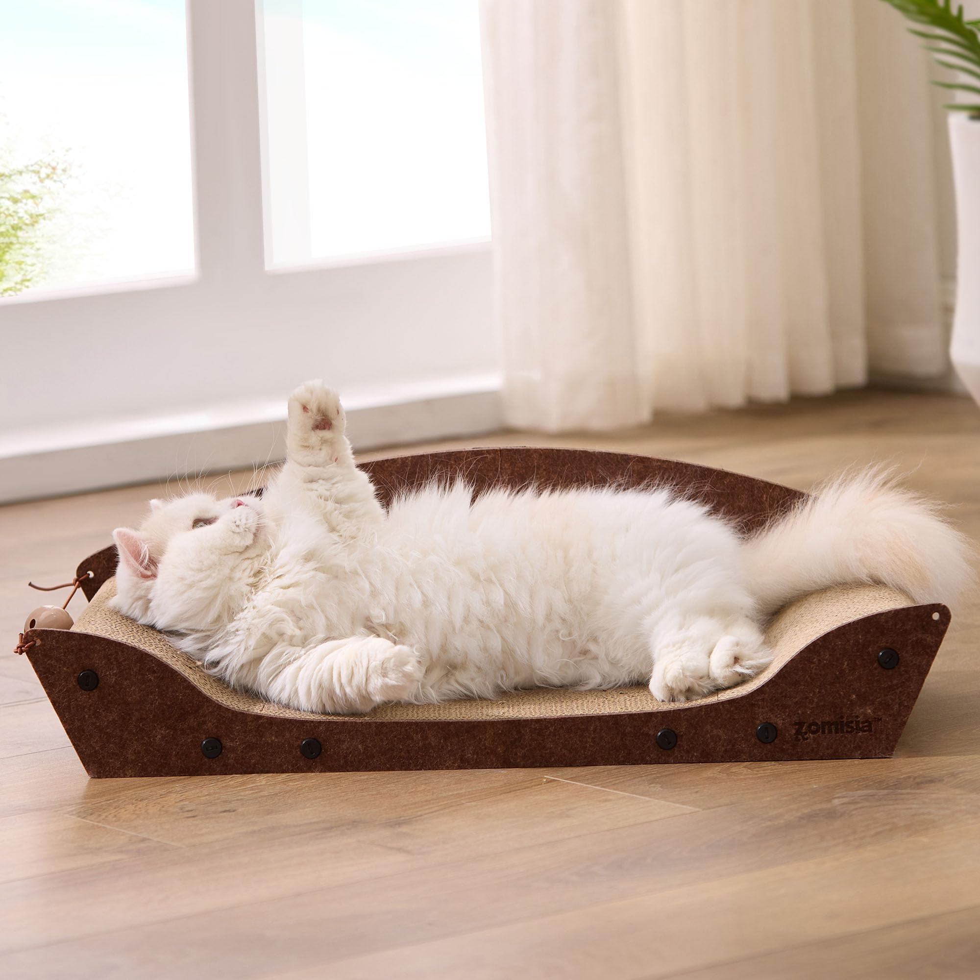 ZOMISIA Kratzbrett Katzen 66cm - Großes Kratzpappe für Katzen aus Hochwertiger Pappe, Kratzbretter Katze mit Glockenball-Spielzeug