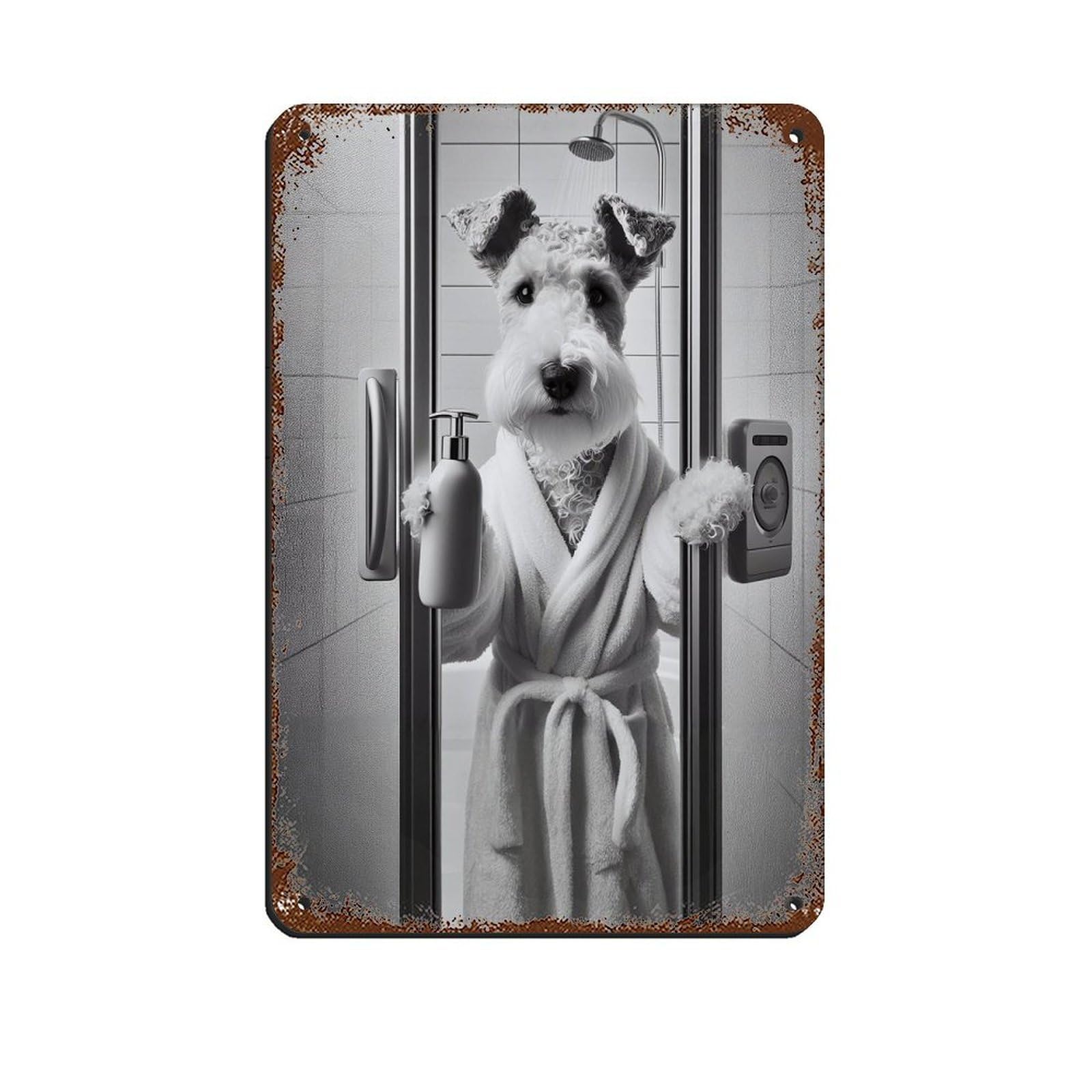 Wire Fox Terrier Bathroom Art Poster Retro Poster Metal Tin Sign Chic Art Retro Iron Painting Bar People Cave Cafe Family Garage Poster Wall Decoration 8x12inch(20x30cm)