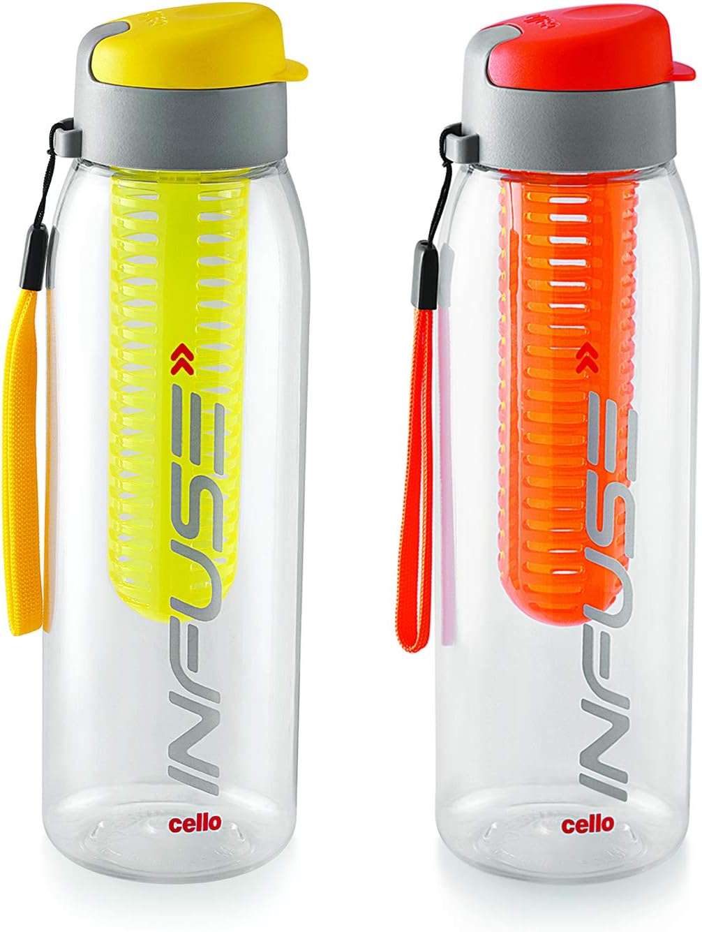 Fruit Infuser Water Bottle Set of 2, 800 ml Each, Assorted | Food Grade, Unbreakable, Leakproof Air Tight Flip Top Cap | Reusable Detox Infuser Pet Bottle for Fridge, Gym, Outdoor Hydration