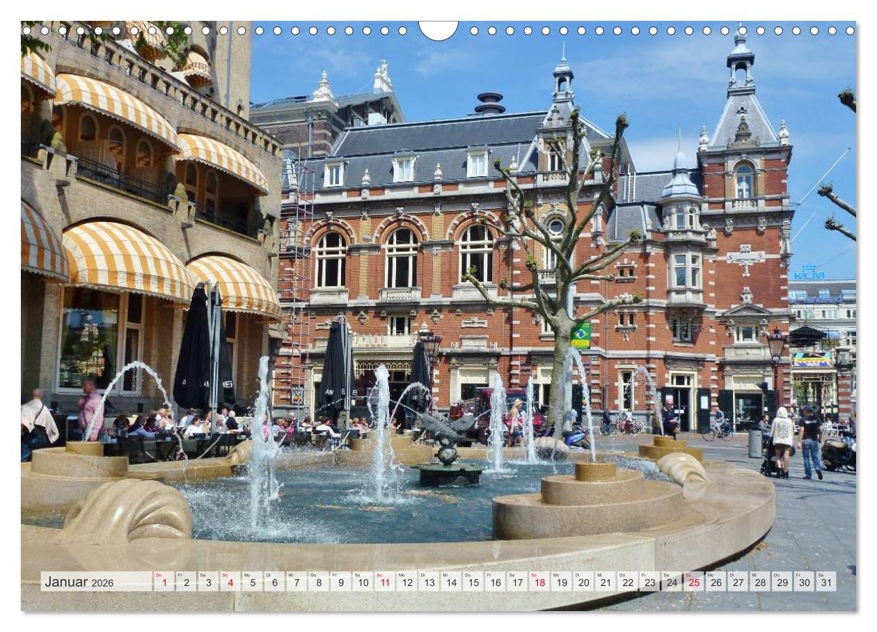 Amsterdam (Wandkalender 2026 DIN A3 quer), CALVENDO Monatskalender: Amsterdam - Grachten, Hausboote, Fahrräder, Blumen