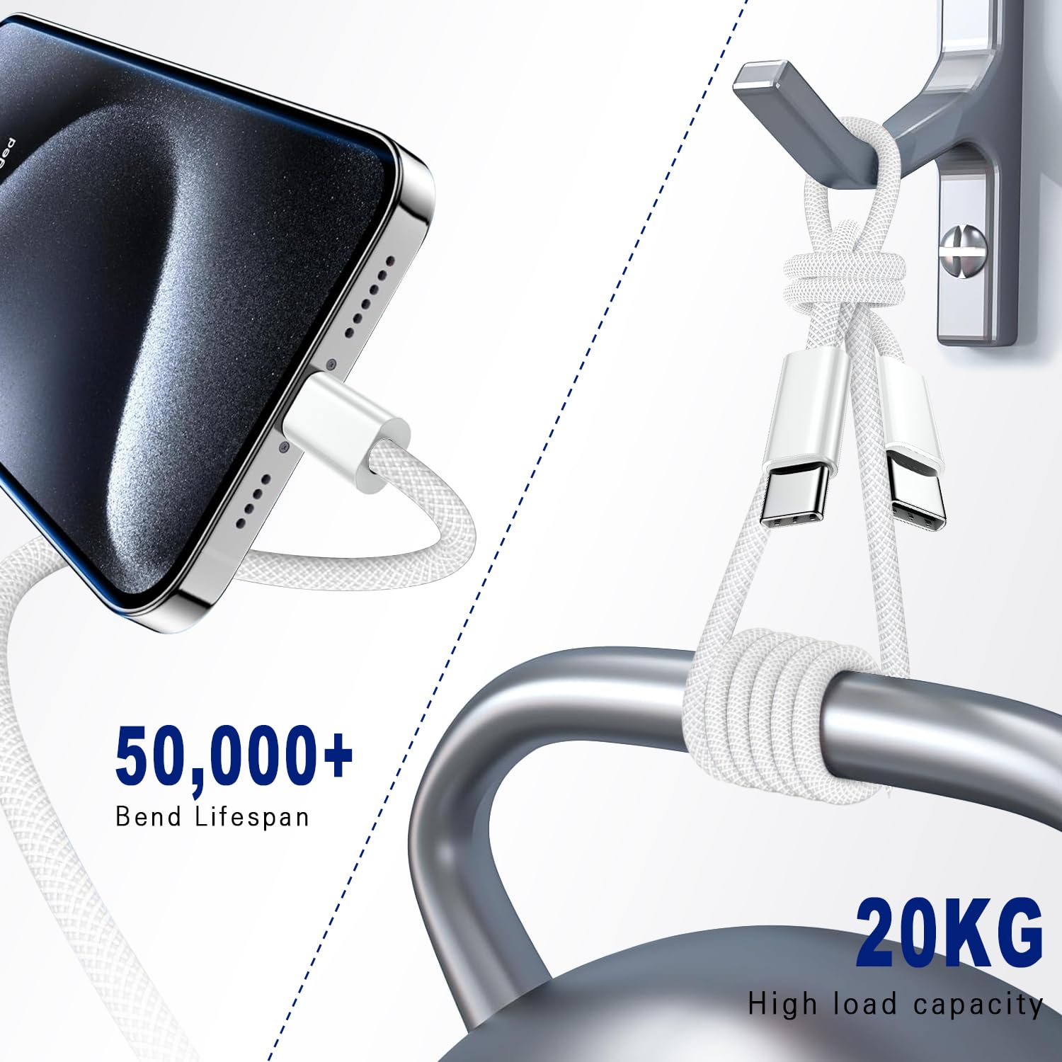 Cable de carga USB C a C, paquete de 2 cables USB C de carga rápida de 10 pies y 60 W, cable trenzado tipo C para iPhone 17/17 Air/16/15 Series (Pro/Max/Plus), iPad Pro 2020, iPad Air 4, Samsung