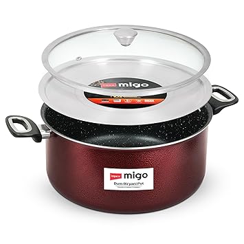 Impex 10Liters Non Stick Granite Dum Biryani Pot with Extra Dum SS Lid|Aluminium Biriyani Pot with 5 Layer Super Granite Coating | Gas Stove and Induction Base Chrome Plated Handles | 1 Year Warranty