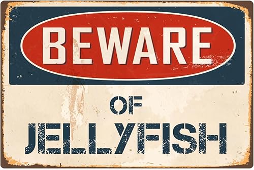 StickerPirate Letrero vintage de aluminio retro de metal con texto en inglés "Beware of Jellyfish" VS232