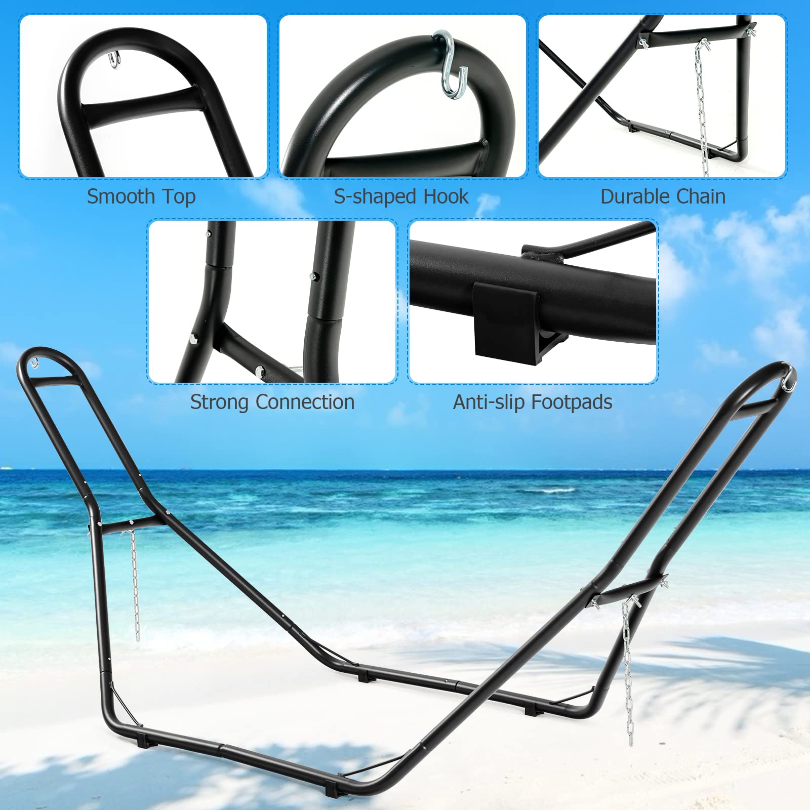 RELAX4LIFE Supporto per Amaca in Ferro, Base per Amaca Regolabile, per Arredo Giardino, Terrazzo, Balcone, Da Campeggio