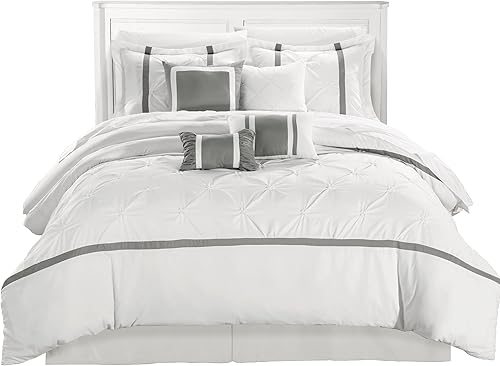 Miniatura 10 de Edredón de 8 piezas plisado contemporáneo chichome Valmont ChicHome Valmont Microfibra Blanco King 0watts