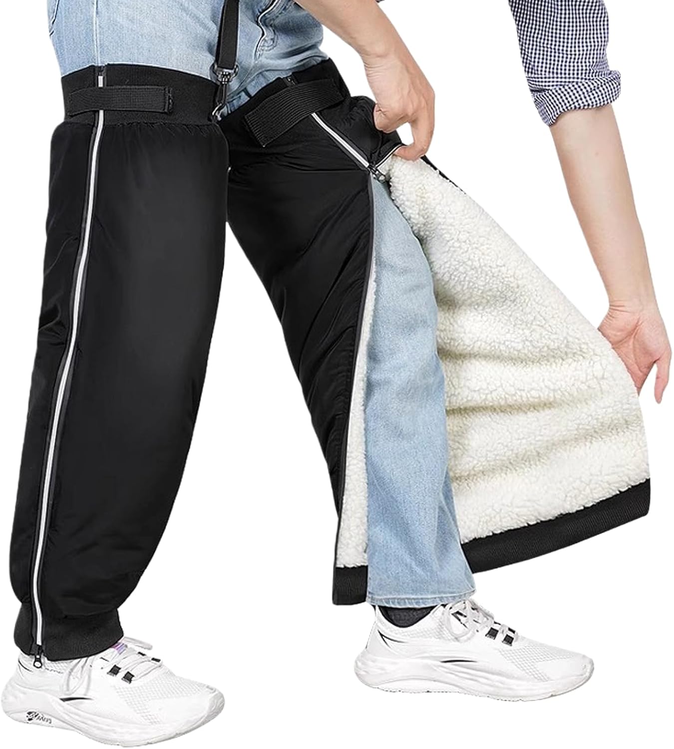 GREUS Winter Motocycle Leg Warmers, Waterproof Warm Fleece Lining Scooter Cycling Knee Protector Covers, Reflective Stripe