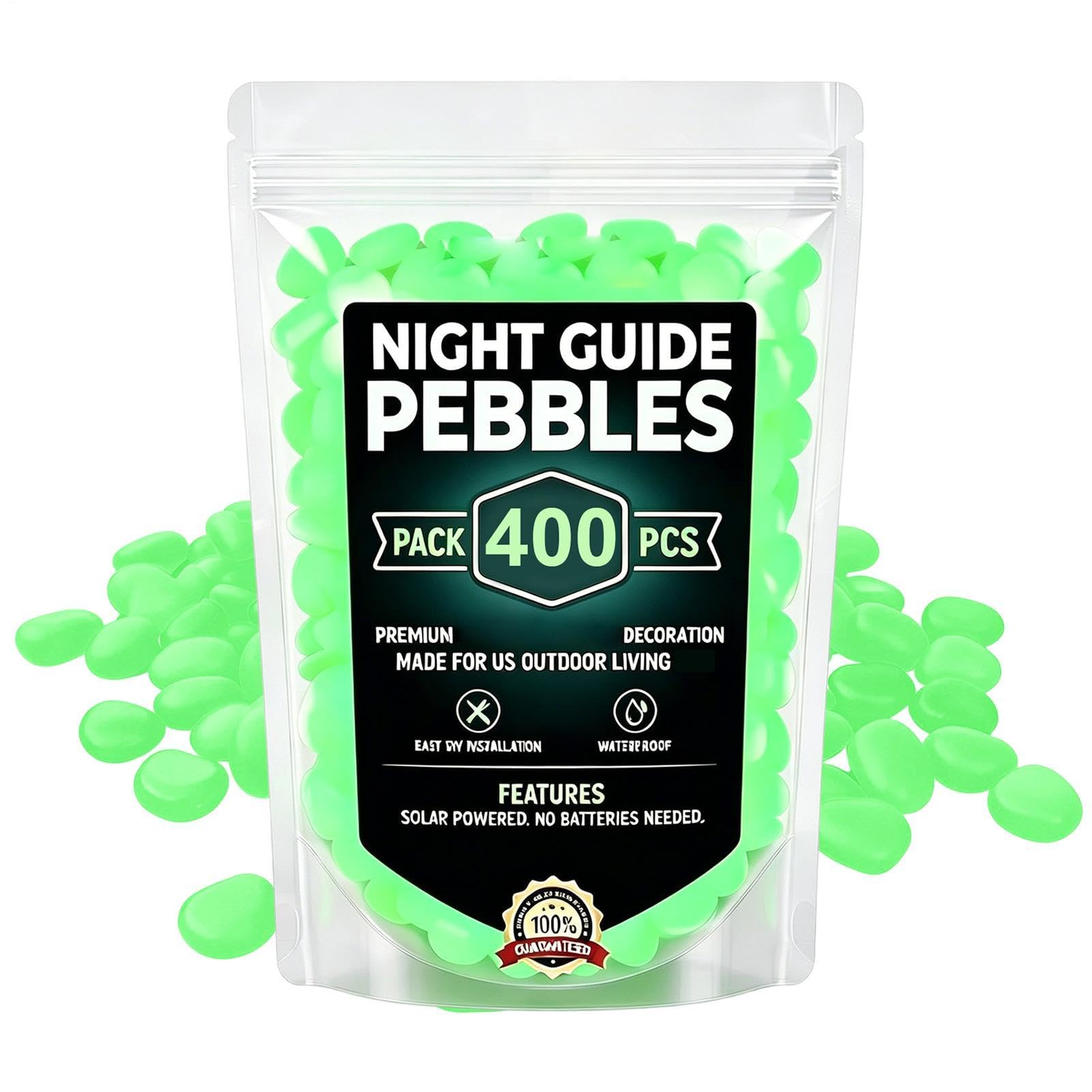 Glow in Dark Rock, 400PCS Glowing Landscaping Rocks Outdoor Bulk for Garden, Funny Lighting Glow in Dark Garden Night Guide Pebble, Colorful Glowing Gardens Stepping Stone, for Gardens Decor