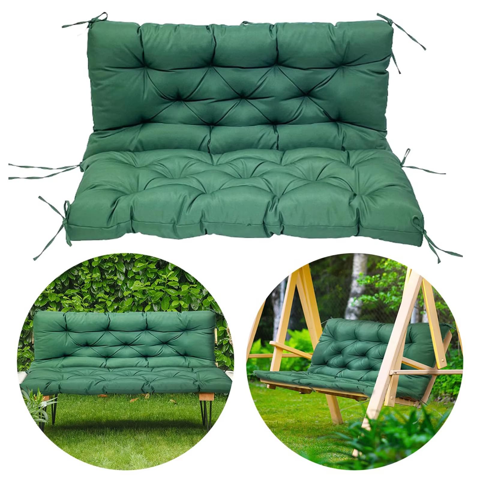 Impermeable al aire libre Swing Cushions with Backrest 2/3 Seater Bench Cushion for Garden Furniture Dark Grey Seat Replacement Cushions 150 x 100 x 10 cm Includes 8 slips Ties
