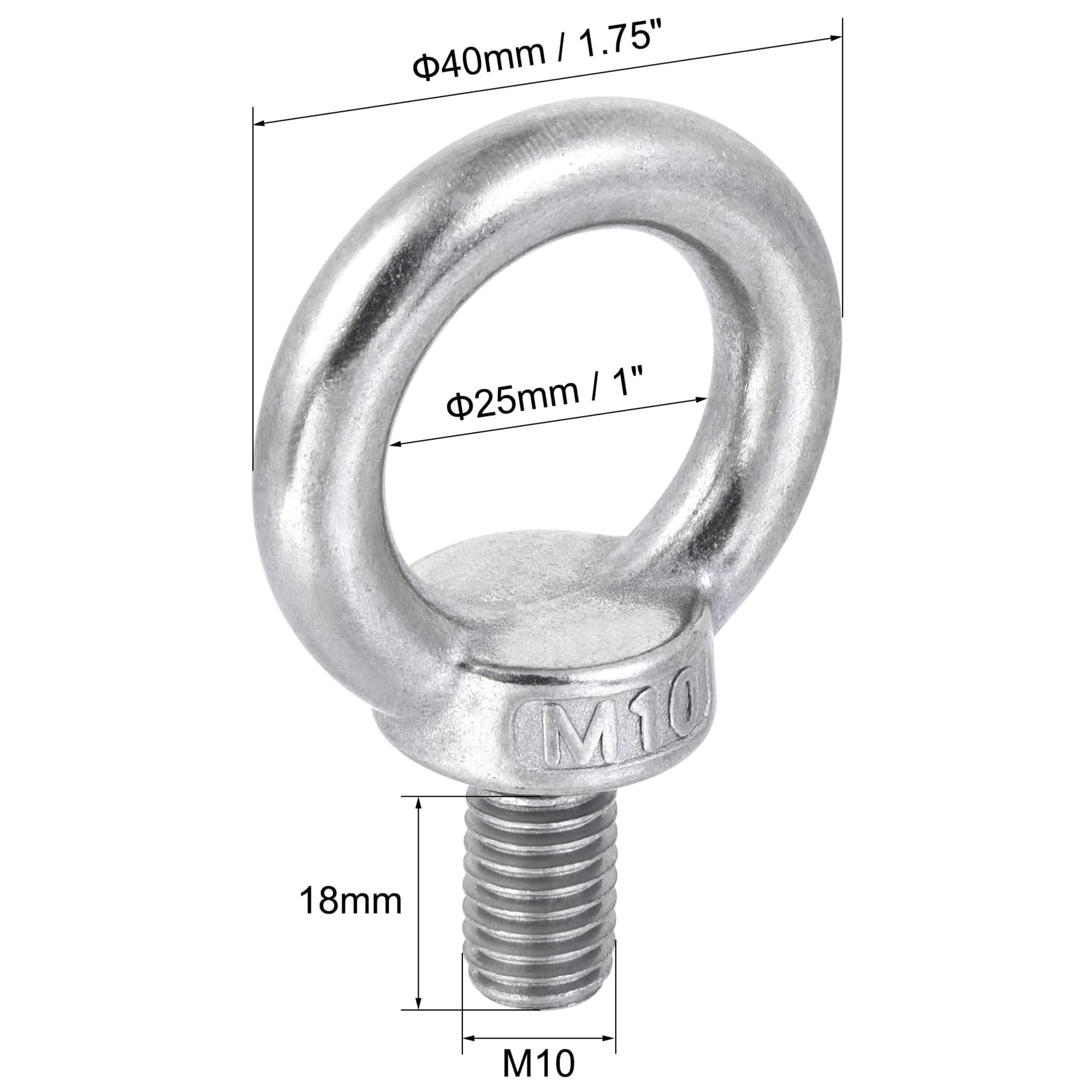 TA-VIGOR 2Pcs M10 x 18mm Lifting Long Eye Bolt, 304 Stainless Steel Wall Expansion Anchor Bolts - Image 2
