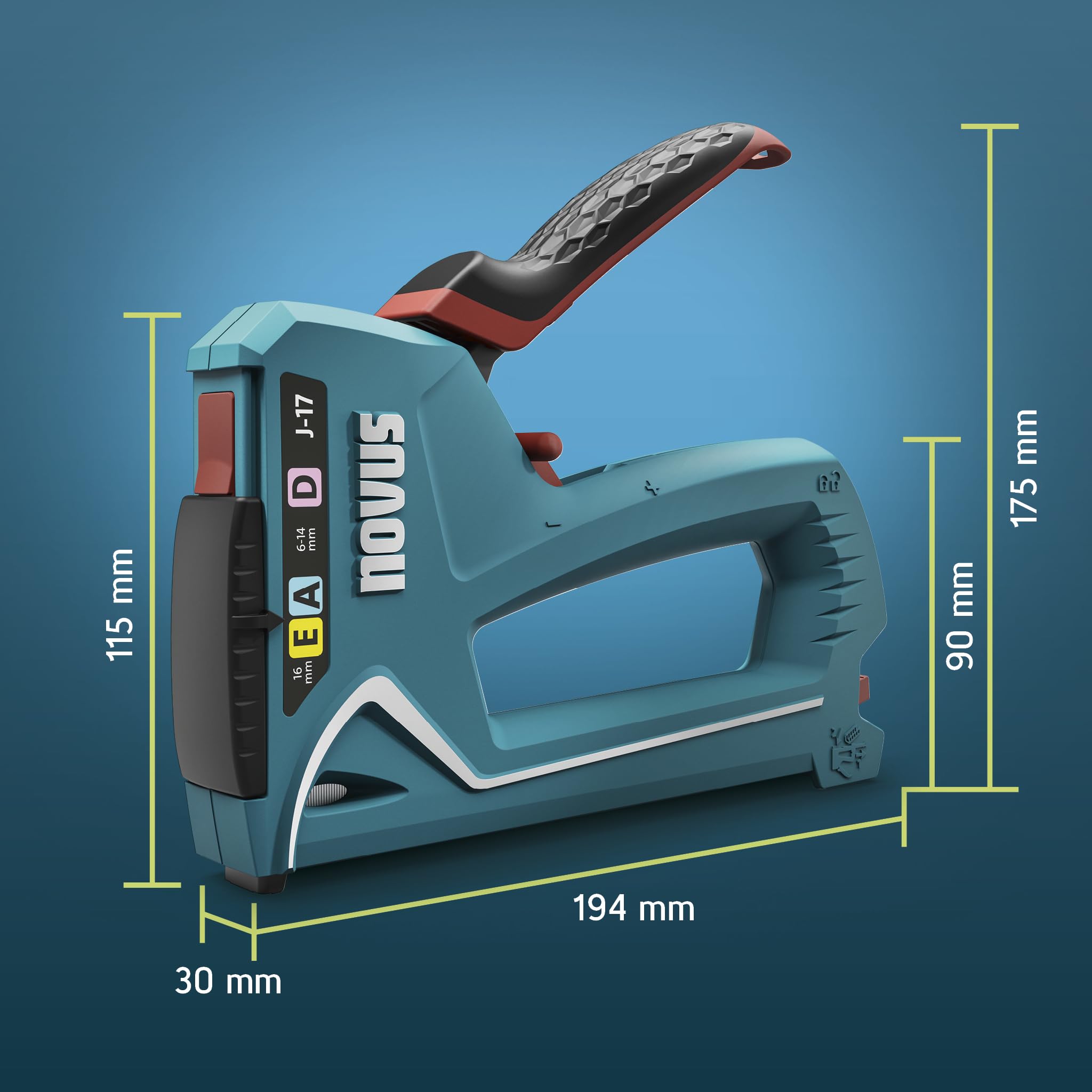 NOVUS TOOLS Set di 1800 graffette a mano J-17 per legno, tessuti e pellicole con alloggiamento in plastica ABS per filo fine e filo piatto 6-14 mm e chiodi 16 mm