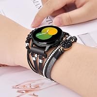 VISOOM Boho Bőr Karkötő Samsung Galaxy Watch 7/6/5/4 Órához - 20mm Gyöngyös Többrétegű Szíj 40-47mm Modellekhez, Fekete 5