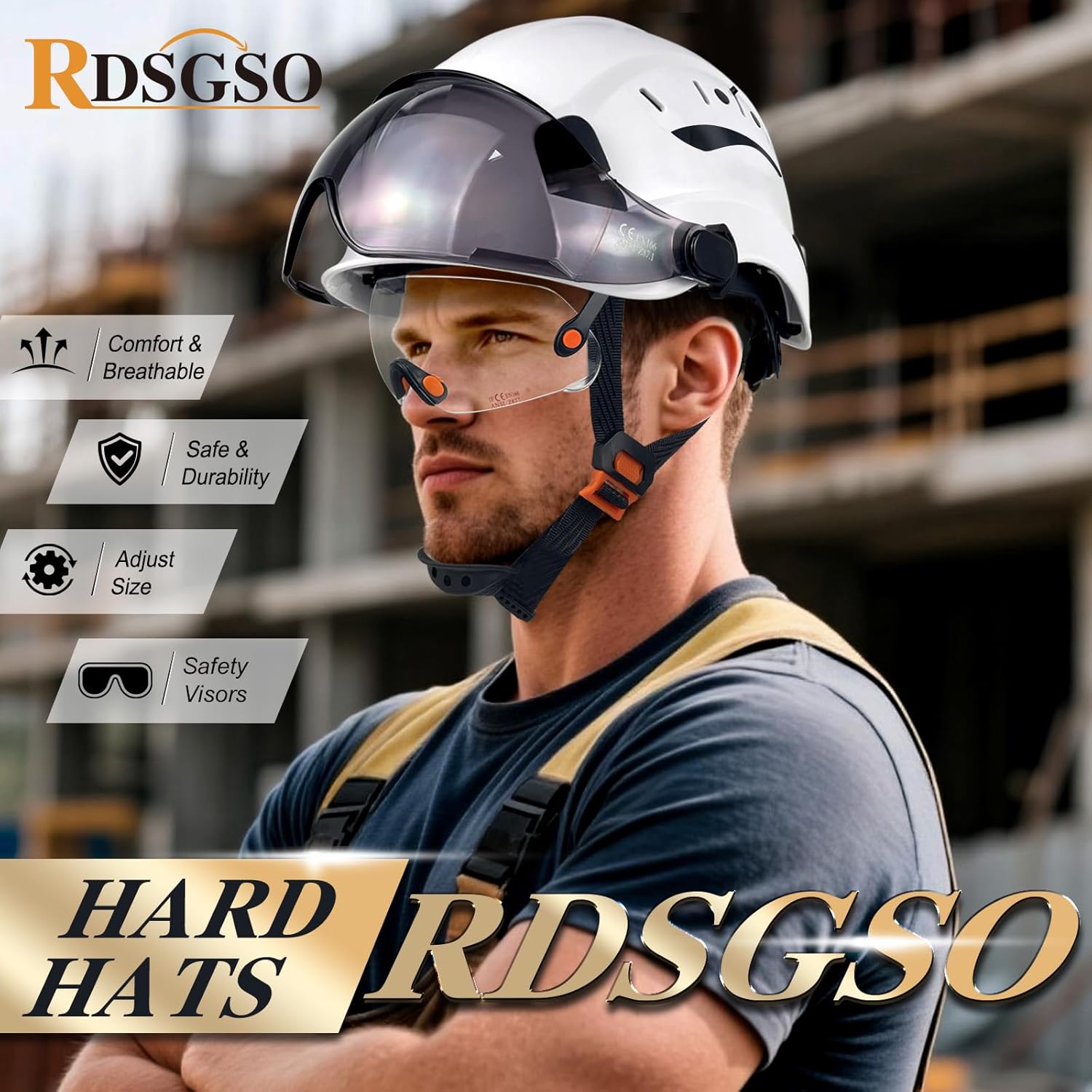 ANSI-Certified Industrial Safety Helmet Hard Hats with Retractable Clear and Tinted Visors Adjustable Ventilation 6-Point Suspension for Construction Industrial - Image 6