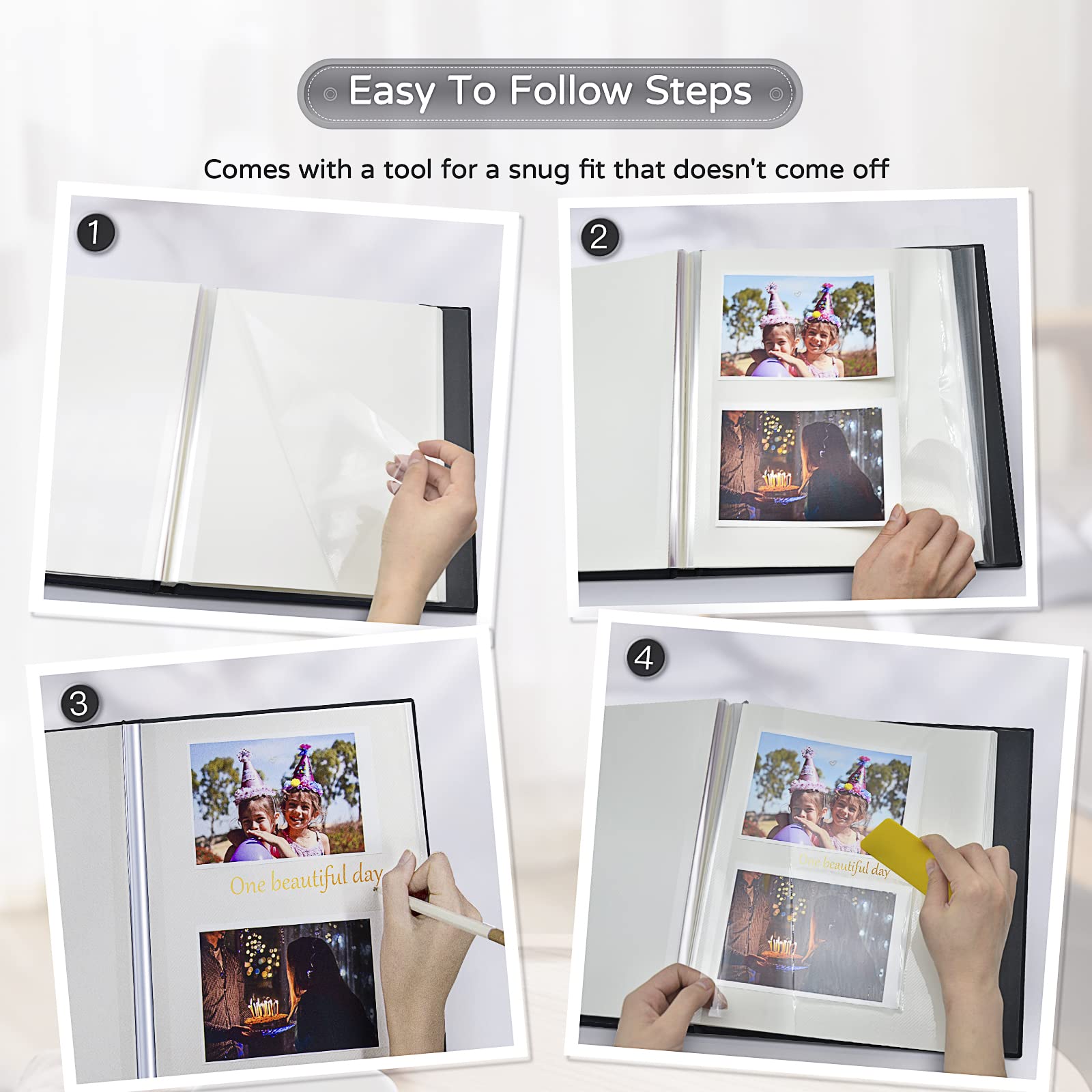 Popotop Álbum de fotos grande autoadhesivo de 4 x 6, 5 x 7, 8 x 10 pulgadas, álbum de fotos, regalo para mamá, familia, bebé y boda, con bolígrafo de metal y tablero de plástico