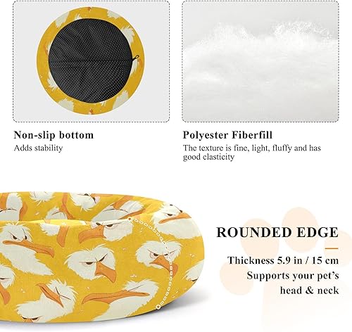 Miniatura 5 de Wudan Pet Cat Beds Calming Anti Anxiety Fluffy Dog Pillow Bed for Extra Small Size Pets Supplies S Cartoon Albatross Yellow