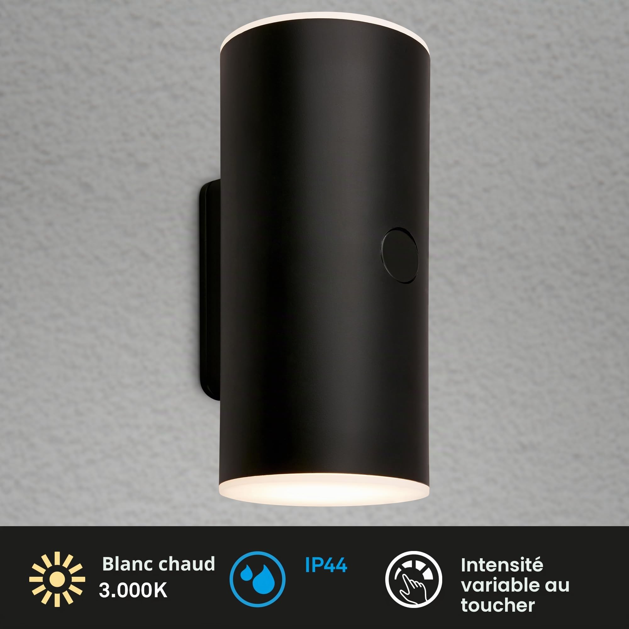 BRILONER - Applique LED rechargeable avec Touch, variateur d'intensité par paliers, minuterie de 15 min, appliques d'extérieur, 15,5x7x8 cm (hxlxp), noir