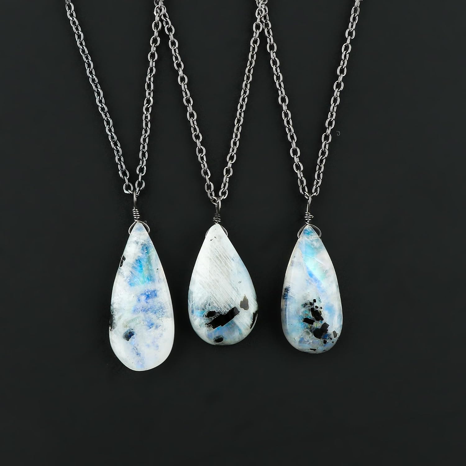 Pear Natural Cabochon Necklace for Women | Handmade Gemstone Pendant | Wire Wrapped Love Crystal Jewelry | 8–14 mm Stone | Chain 16+2 Inch Adjustable