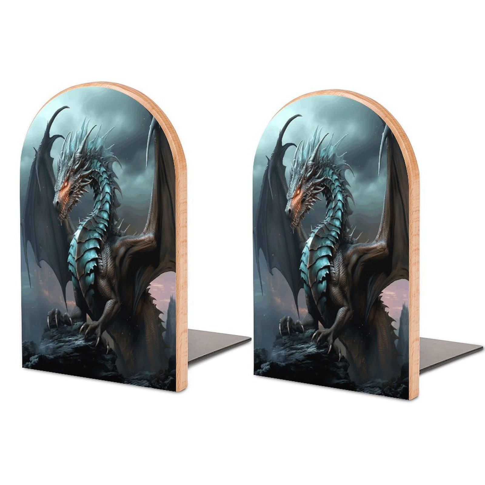 Cool Dragon Bookend Wood Book End for Shelves Heavy Duty Non-Slip Wooden Bookend Support Universal Economy Bookends Fancy Modern Decorative Book Accessories 1 Pairs