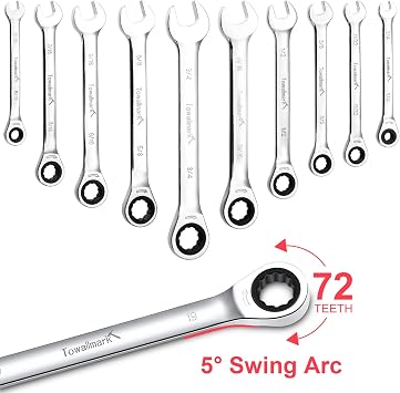 Towallmark 20-Piece Ratcheting Combination Wrench Set, Combo Ratchet Wrenches Set, 72 Teeth, SAE 1/4-3/4& Metric 6-19mm, Chrome Vanadium Steel with Storage Bag